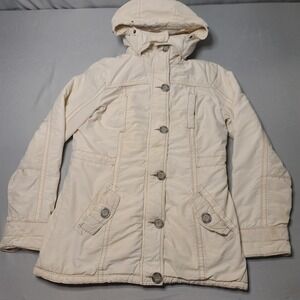Aeropostale Parka Jacket Womens Medium Cream Sherpa Lined Hooded Utility Coat